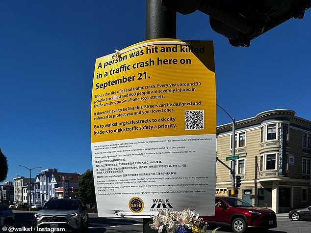 Walk San Francisco posted signs near pedestrians killed along Lombard Street