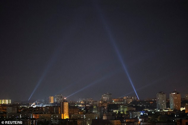 Searchlights in the Ukrainian capital. Ukraine's air force said it shot down 69 of 73 drones fired from Russia overnight. At least fifteen of the drones were intercepted on the outskirts of Kiev