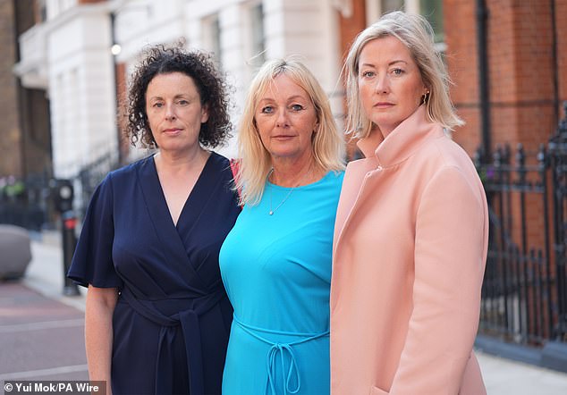 Alleged victim Lindsay Mason (centre) was told to see a doctor before working at Harrods and given an 'invasive examination'