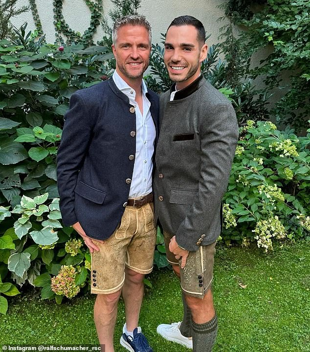 Ralf Schumacher (left), Michael's brother and his partner Etienne Bosquet-Cassagne (right) were reportedly among the guests for the ceremony