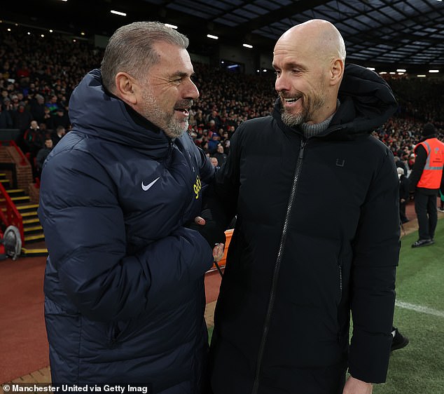 Ange Postecoglou will play against Erik ten Hag's Man United at Old Trafford on Sunday