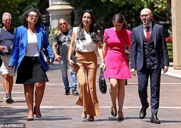 The Fair Work Commission ruled in June that Lattouf had indeed been dismissed by the national broadcaster, with the case due to be taken to federal court next year (photo: Lattouf with lawyers in January)