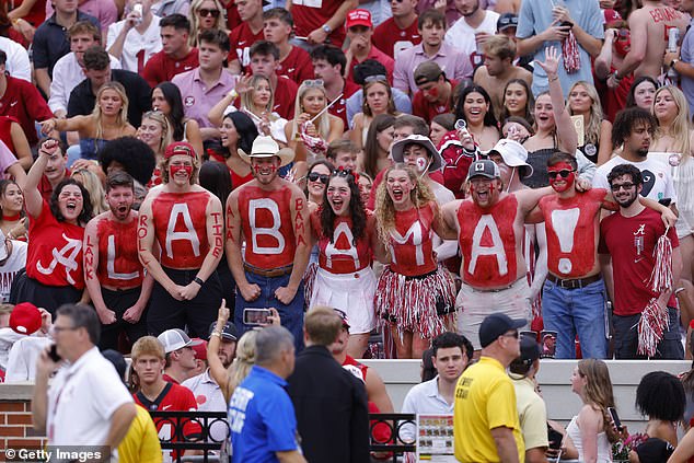 Alabama Crimson Tide fans cheer before the game against the Georgia Bulldogs at Bryant-Denny Stadium on September 28, 2024 in Tuscaloosa, Alabama