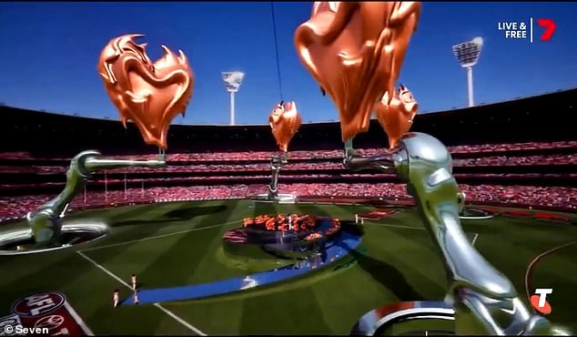 While fans praised her vocal talents, many viewers on the show were baffled by the bizarre CGI (pictured), which they said had no place in an AFL Grand Final.