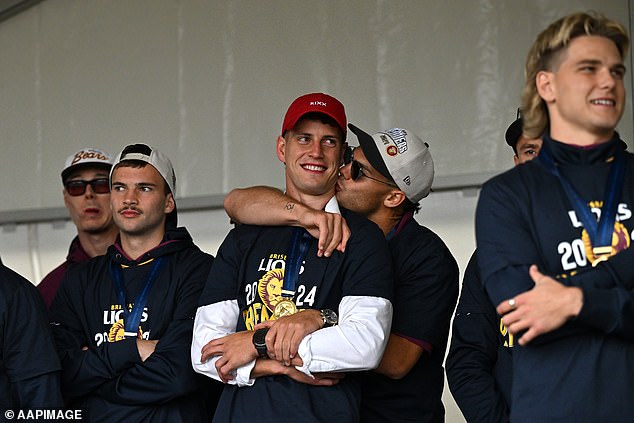 Lions players were in high spirits as they mingled with happy fans in Fitzroy