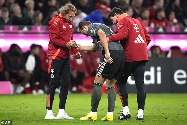 England captain had to leave the field late in Bayern's 1-1 draw against champions Bayer Leverkusen