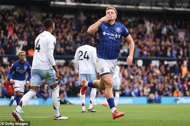 Delap, a £20million summer signing from Man City, celebrated by blowing a kiss into the crowd