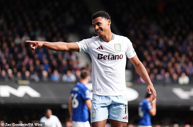 Watkins celebrated his fifth goal of the season for Villa by pointing to someone in the crowd