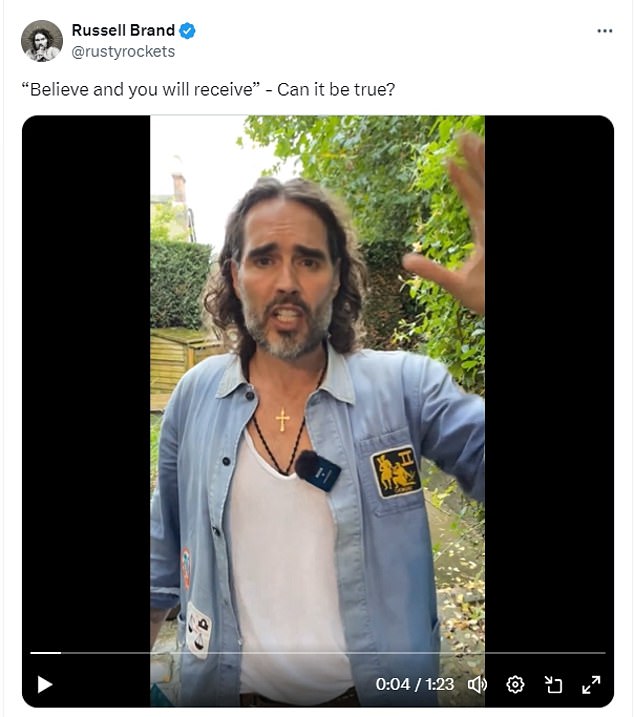 Brand uploaded a video of himself interpreting the Bible, expressing his gratitude for God's sacrifice