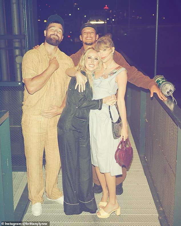 Brittany Mahomes shared a photo of Patrick, Travis Kelce and Taylor Swift during the summer in Europe