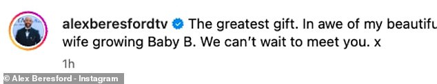 Writing: 'The greatest gift. I am in awe of my beautiful wife having baby B. We can't wait to meet you. X'