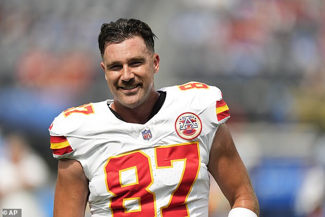 Kelce was all smiles prior to the Chiefs-Chargers game at SoFi Stadium on Sunday