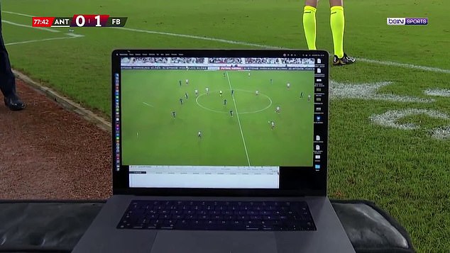 Mourinho placed his laptop, which showed a photo of the offside incident, in front of a TV camera