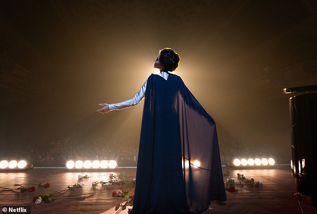 The film is a biographical drama about the legendary opera singer Maria Callas; Angelina seen in a still life