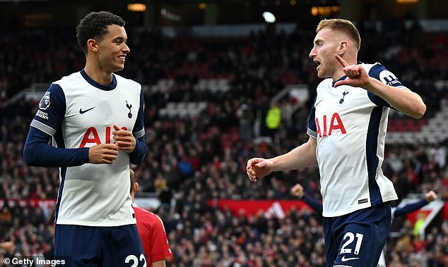 Brennan Johnson (left) and Dejan Kulusevski (right) also found the net for Spurs at Old Trafford