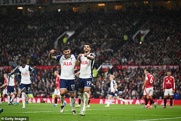 Tottenham ran out convincing 3-0 winners at Old Trafford after Dominic Solanke's (right) goal