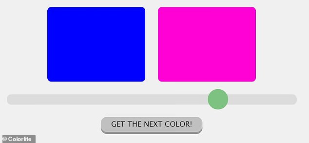 In the first round of the Easy level, you have to match a bright pink rectangle to a dark blue rectangle