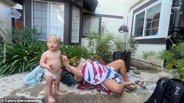 Their toddler son also came to greet his mother and sister outside their home