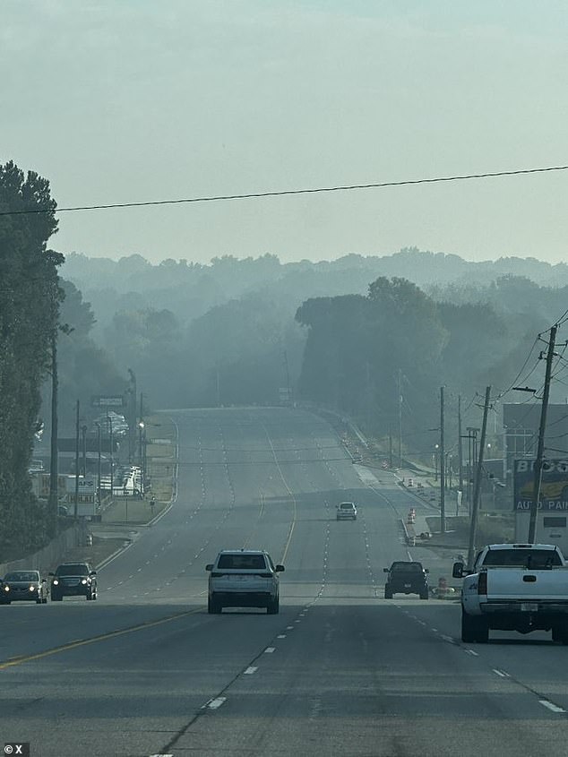 A resident of Chamblee, 30 miles from Conyers, shared the above image. They said, 'It smells like chlorine outside and this is Chamblee this morning. Does anyone else smell it outside?'