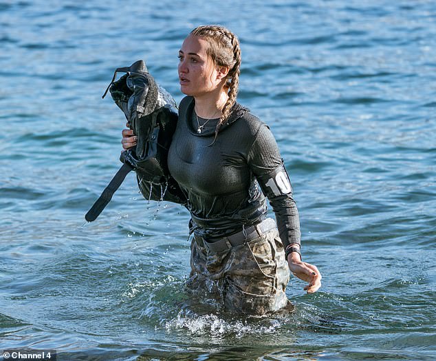 In new photos of Georgia in the show, she emerged from the water, drenched from head to toe in her camouflage ensemble