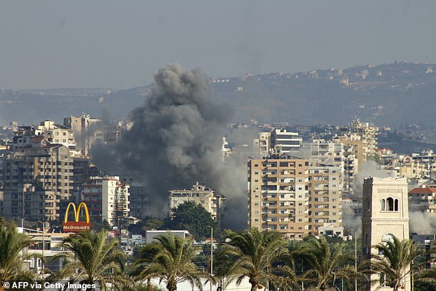 Smoke rises after an Israeli attack on villages near the southern Lebanese city of Tire on September 29, 2024