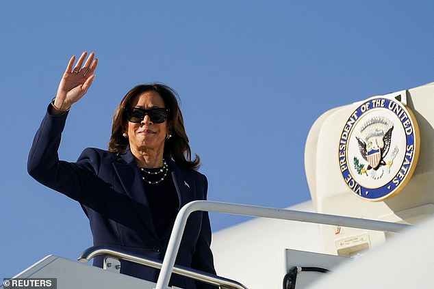 Democratic presidential candidate and US Vice President Kamala Harris departs Las Vegas, Nevada, USA on September 30, 2024