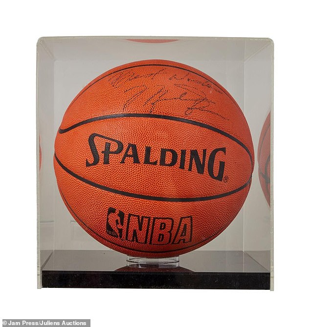 Also sold at the auction was this basketball signed by Michael Jordan that he used in a music video for the Michael Jackson song 'Jam'