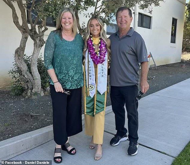 Daniele, pictured with mom Kim and dad Daniel, only received her master's degree in June