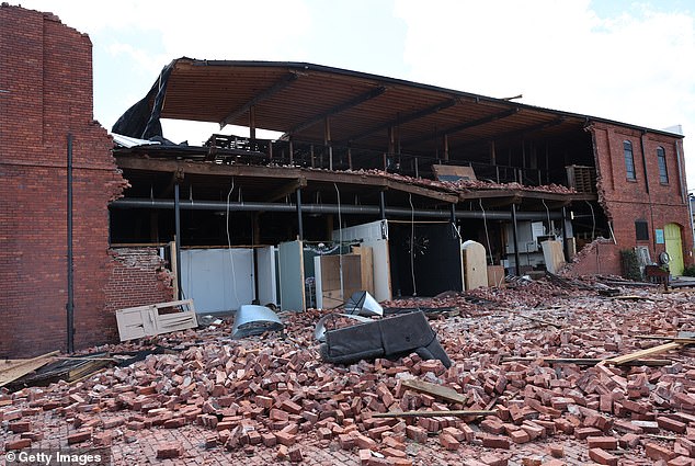 Chez What Furniture store is seen after being damaged during Hurricane Helene