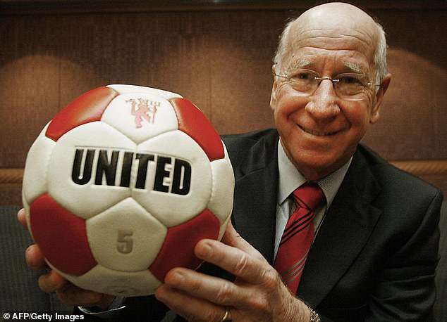 Sir Bobby Charlton (pictured holding a ball emblazoned with the words United during an interview with local press at a Hong Kong hotel in 2005) died of dementia in 2023 at the age of 86