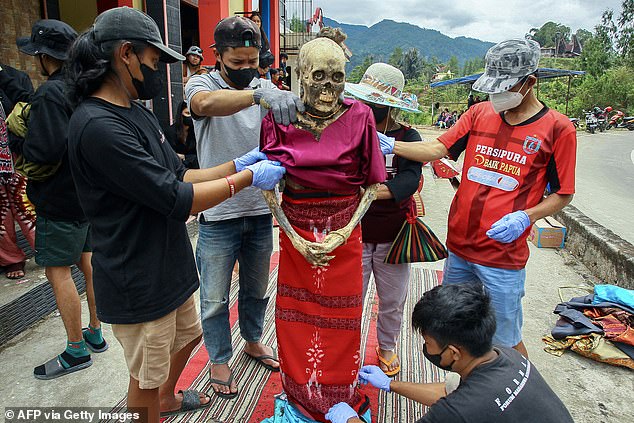 Mummified ancestors of an Indonesian rural tribe have been excavated, restored and put on display as part of an elaborate burial ritual