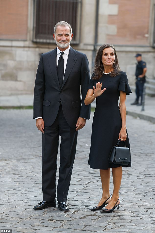 King Felipe VI and Queen Letizia of Spain (pictured) attended the funeral of the Spanish king's nephew, Juan Gómez-Acebo, in Madrid on Sunday