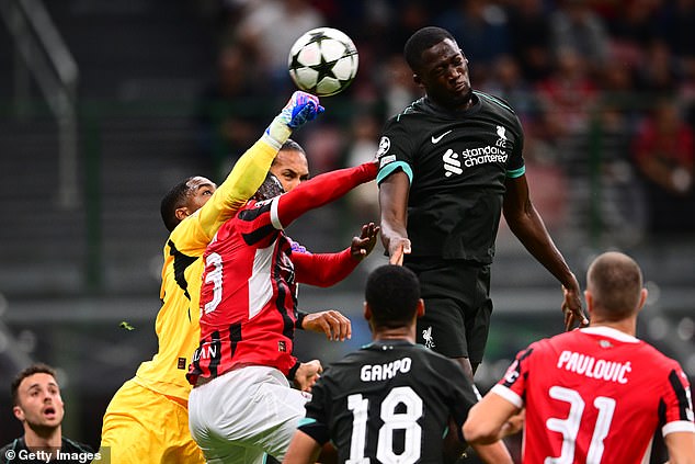 Ibrahima Konate leapt highest to head in a free-kick and put Liverpool back on level terms