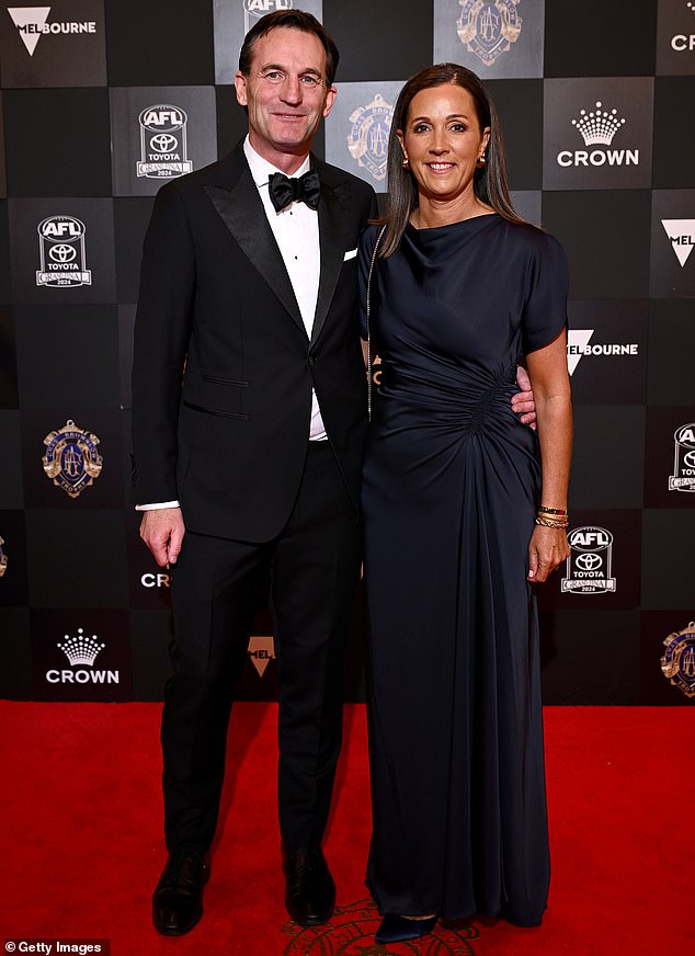 Football fans were in disbelief on Monday night after an extraordinary slip of the tongue from AFL CEO Andrew Dillon's wife Amanda (pictured together)