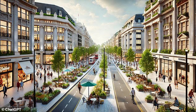 What would a car-free Oxford Street look like? MailOnline asked AI for its predictions