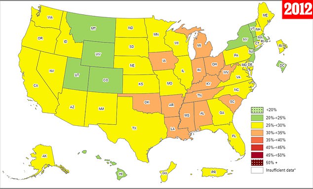 The U.S. obesity rate has risen compared to a decade ago, when no state had an obesity rate above 35 percent. The CDC says it is an 