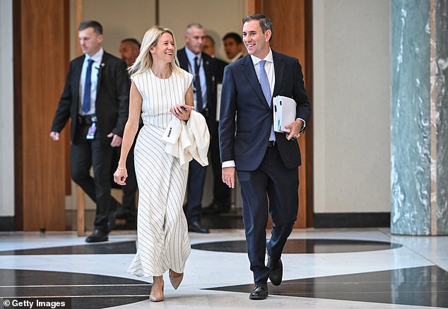 Finance Minister Jim Chalmers (right with wife Laura) now suggests that Australia's immigration figures are still high because not enough people are leaving the country permanently