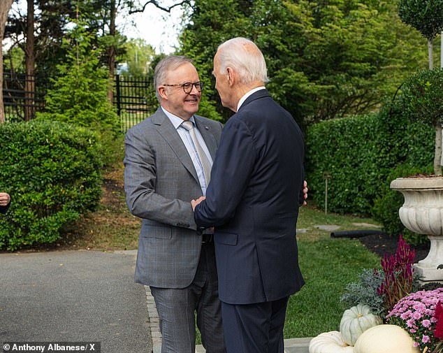 Mr Albanese is in the US for the Quad leaders' summit, which is also attended by Indian and Japanese leaders (he is pictured with outgoing US President Joe Biden)