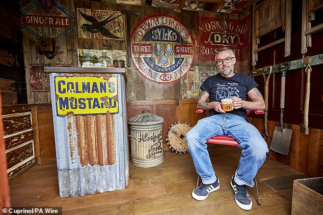 Wayne, 50, from Crewe in Cheshire, decorated the inside of his barn with vintage signs and hand-painted murals