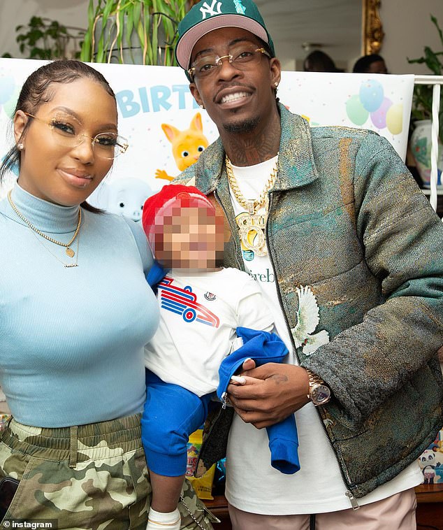 Amber Williams (left) is pictured with Rich Homie Quan and their young child.