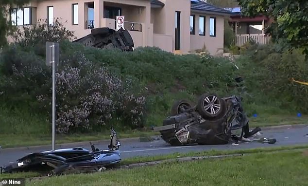 Shocking photos from the scene show the car flipped over and torn apart by the impact of the crash.