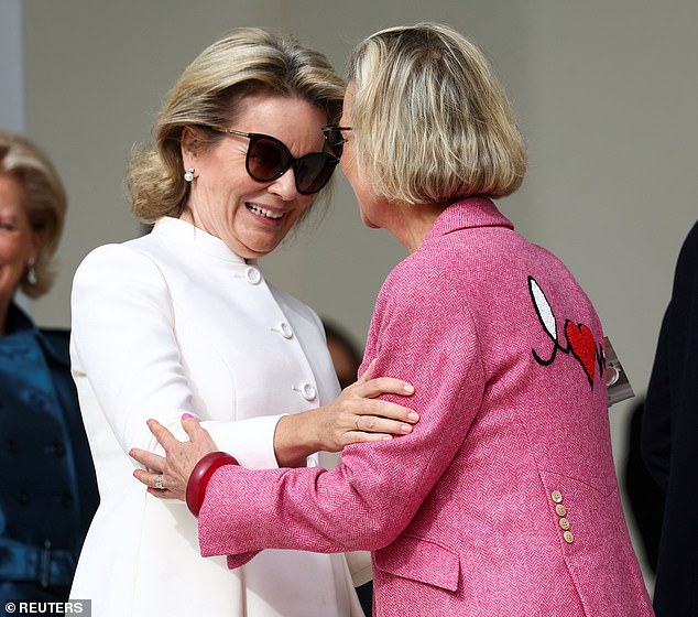 Queen Mathilde of Belgium (photo left) was accompanied today by Princess Delphine (right) during the two attendees at the Sunday Mass led by Pope Francis