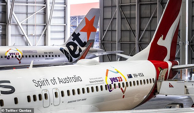 'Yes23' voting logos appeared on the side of some Jetstar and Qantas planes