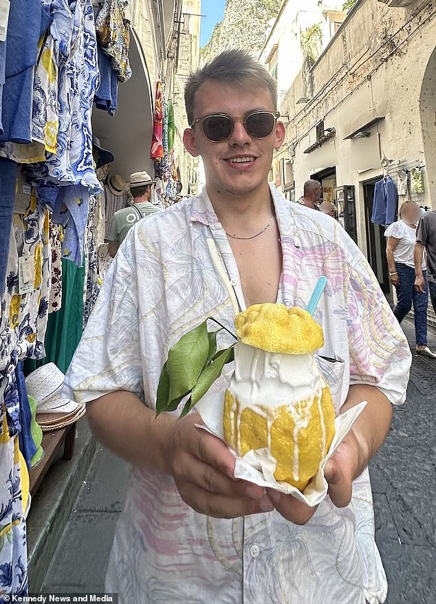 Bailey bought two of the desserts, one scoop of which was served in an eight-inch hollowed-out lemon, for himself and his 23-year-old mate Oliver Bashford-Squires (pictured)