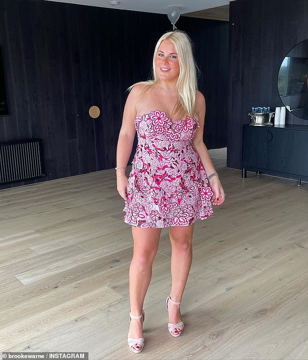 Brooke Warne (pictured) sent temperatures soaring on Thursday as she put on a dazzling performance while celebrating an engagement party in Melbourne