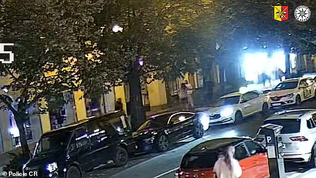 CCTV footage shows a group of men talking on the street at night before a brief fight suddenly breaks out