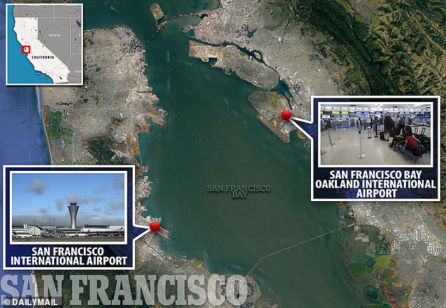 The two airports are located directly across from each other in San Francisco Bay