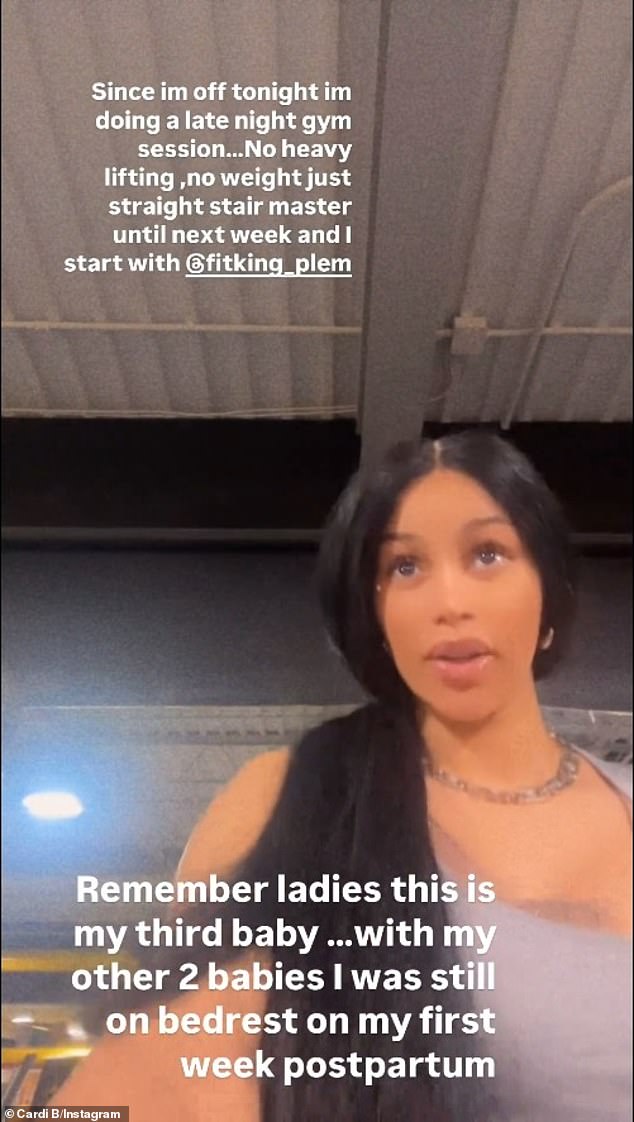 Cardi B has responded to fans who criticized her postpartum workout routine, just 8 days after giving birth