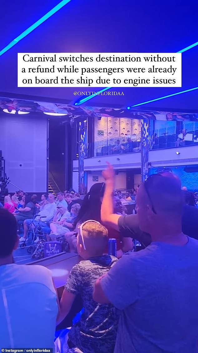 A Carnival Cruises cruise was thrown into chaos before the ship had even left port as furious passengers demanded their money back after being told their dream vacation had been changed at the last minute