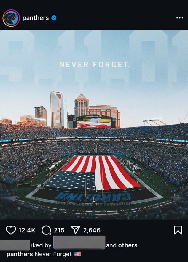 The Carolina Panthers joined other professional sports teams in paying tribute to the victims of 9/11